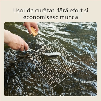 Unelte de grătar pentru exterior cu mâner: clește pentru pește, plasă de grătar, plasă pentru hamburger