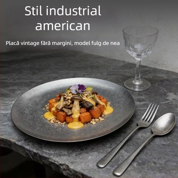Farfurie de desert din oțel inoxidabil 304, stil american retro, pentru grătare și fripturi vestice, design industrial, farfurie pentru cafea și prăjituri