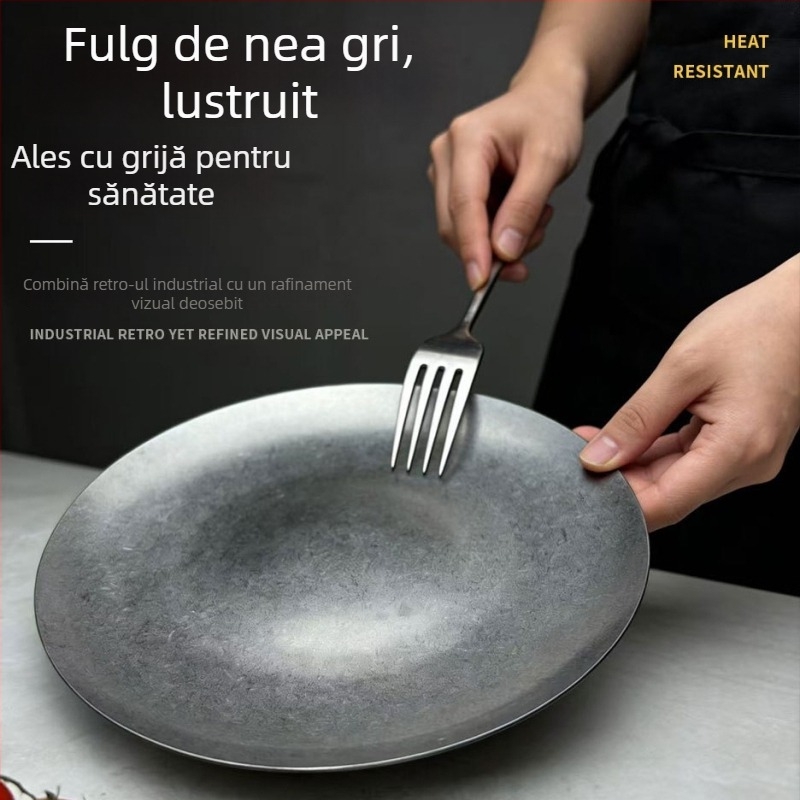 Farfurie de desert din oțel inoxidabil 304, stil american retro, pentru grătare și fripturi vestice, design industrial, farfurie pentru cafea și prăjituri