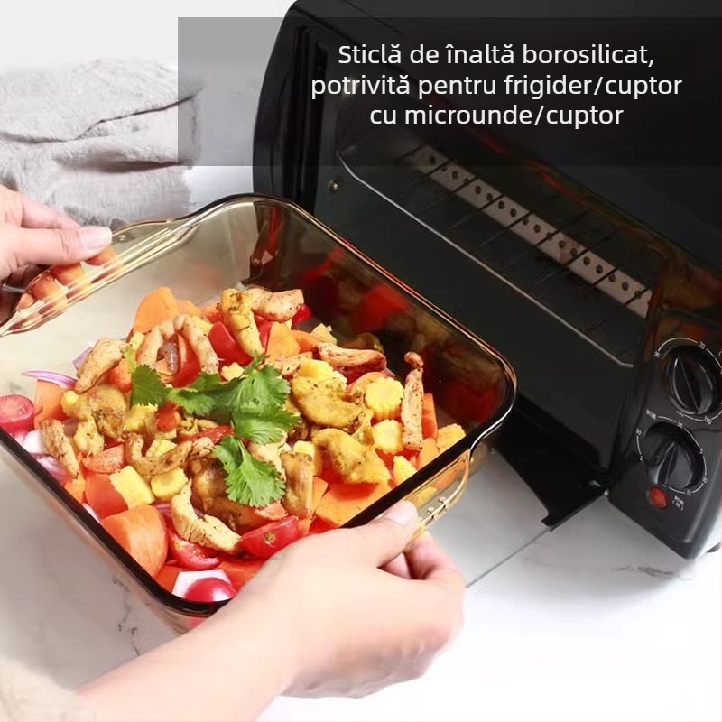 Platou de servire din sticlă rezistentă la temperaturi, cu mânere duble, pentru fructe de mare și friptură