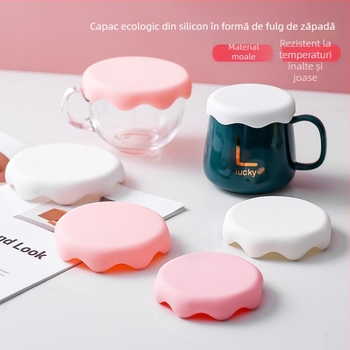 Capac din silicon îngroșat pentru cești, rezistent la temperaturi, design creativ cu zăpadă, capac universal anti-praf pentru pahare din sticlă