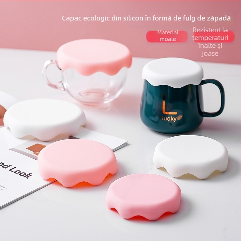 Capac din silicon îngroșat pentru cești, rezistent la temperaturi, design creativ cu zăpadă, capac universal anti-praf pentru pahare din sticlă