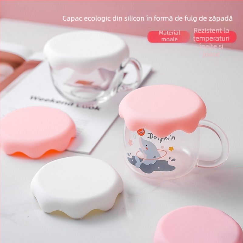 Capac din silicon îngroșat pentru cești, rezistent la temperaturi, design creativ cu zăpadă, capac universal anti-praf pentru pahare din sticlă