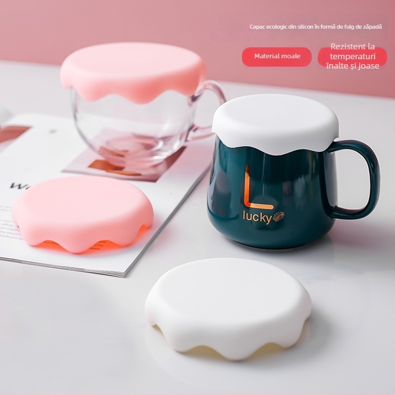 Capac din silicon îngroșat pentru cești, rezistent la temperaturi, design creativ cu zăpadă, capac universal anti-praf pentru pahare din sticlă