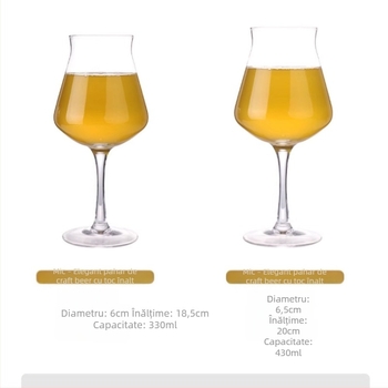 Pahar Teku pentru bere artizanală cu logo, formă de lalea, cristal