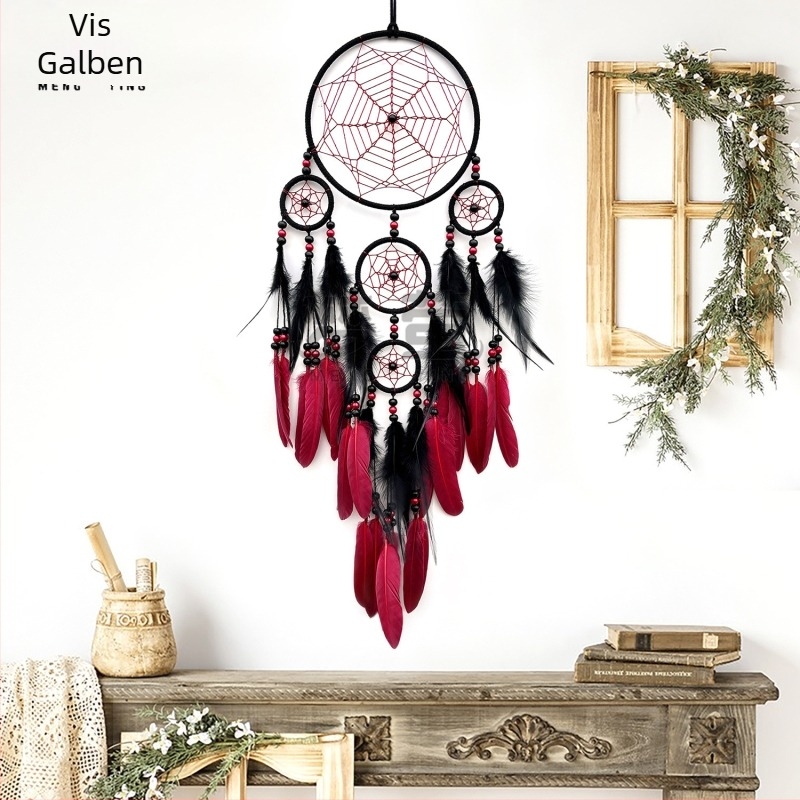 Dream catcher în stil indian – decor pentru dormitor cu pene, pandantiv lângă pat, clopoțel de vânt, cadou pentru fete și colegi