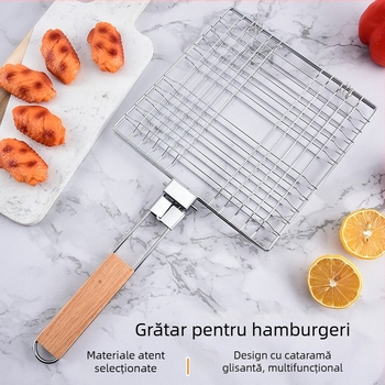 Clema rabatabilă pentru pește la grătar, grătar exterior, plasă pentru pește și hamburger