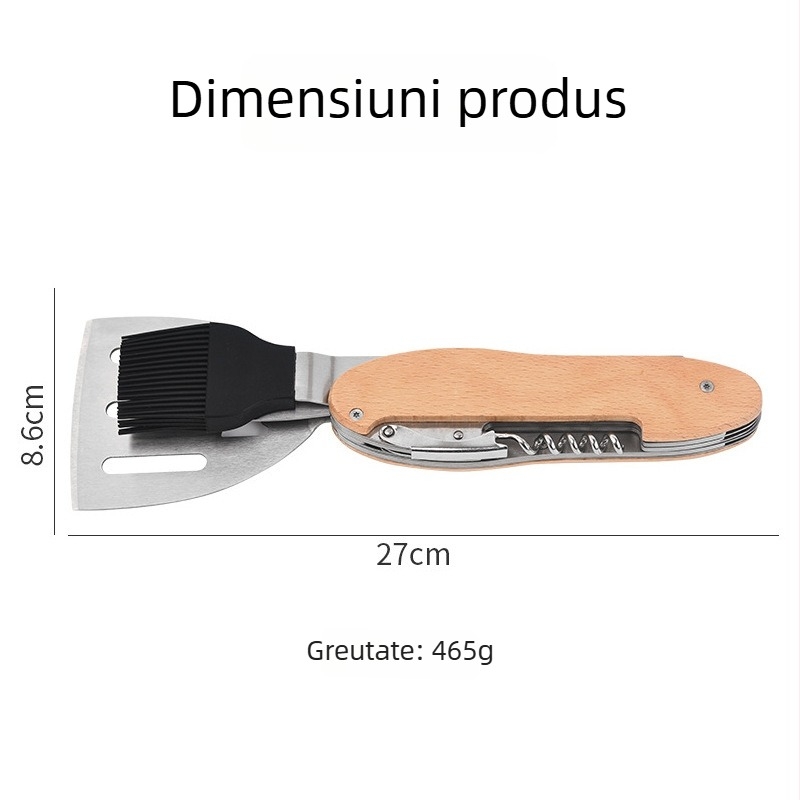 Set portabil pentru grătar din oțel inoxidabil, pliabil, cu spatulă, furculiță și pensulă pentru ulei