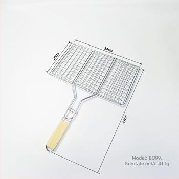 Set de grătar gros: clește pentru pește, clește pentru carne, plasă mare antiaderent pentru grătar, pentru exterior și interior