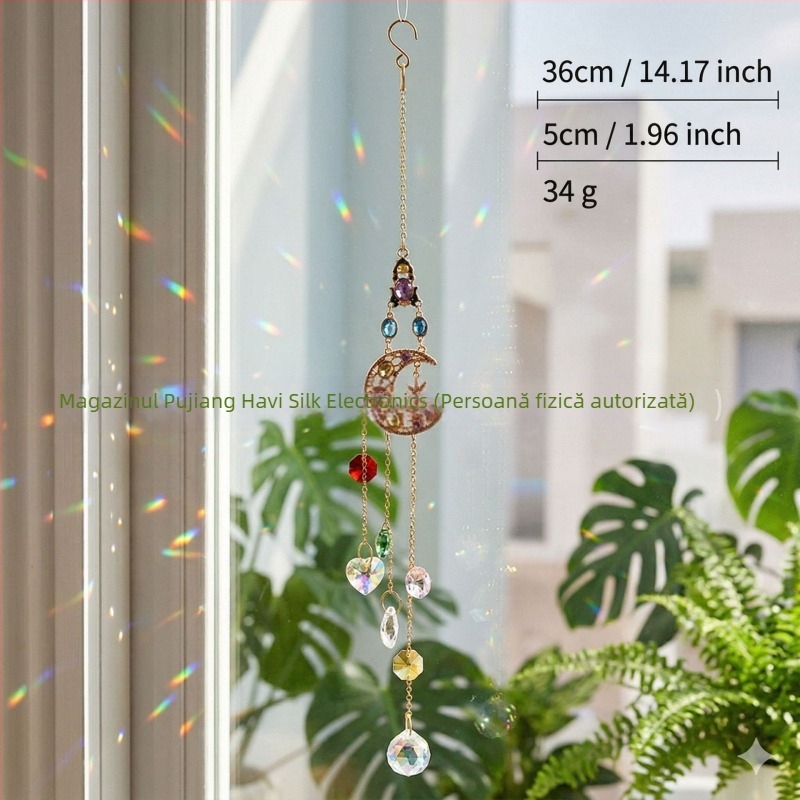 Decor din cristal lucrat manual, cu motive soare, lună, stea și inimă, pentru decorul casei
