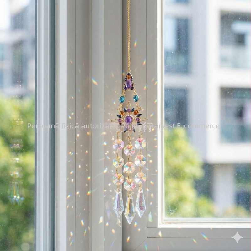 Decor din cristal lucrat manual, cu motive soare, lună, stea și inimă, pentru decorul casei