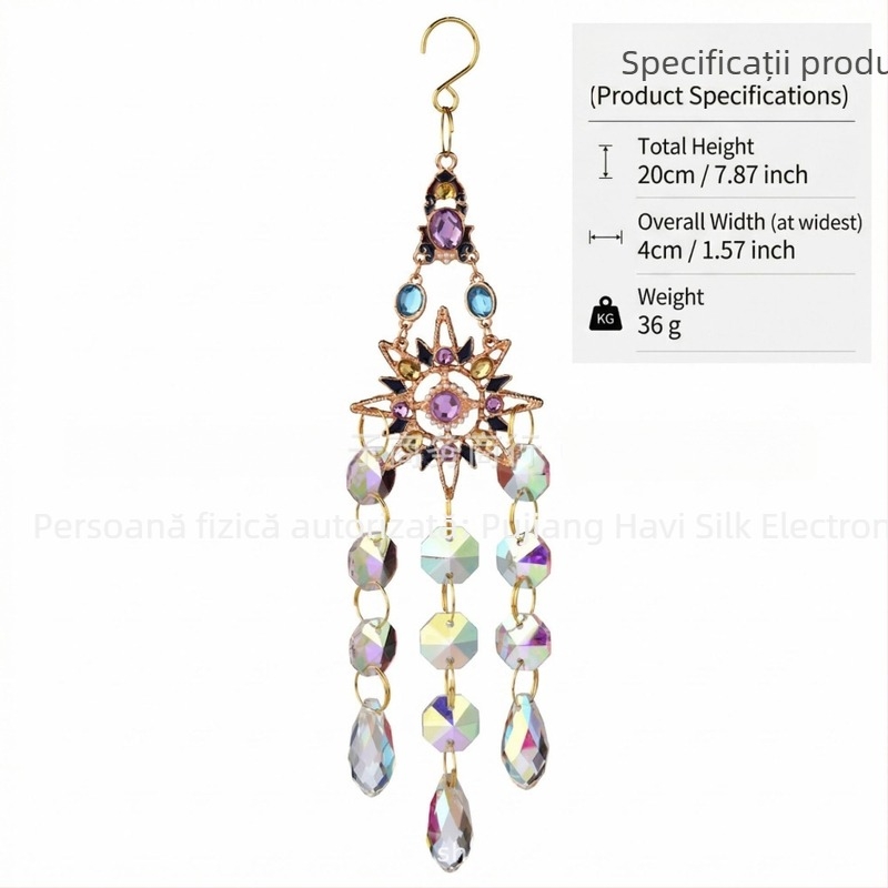 Decor din cristal lucrat manual, cu motive soare, lună, stea și inimă, pentru decorul casei