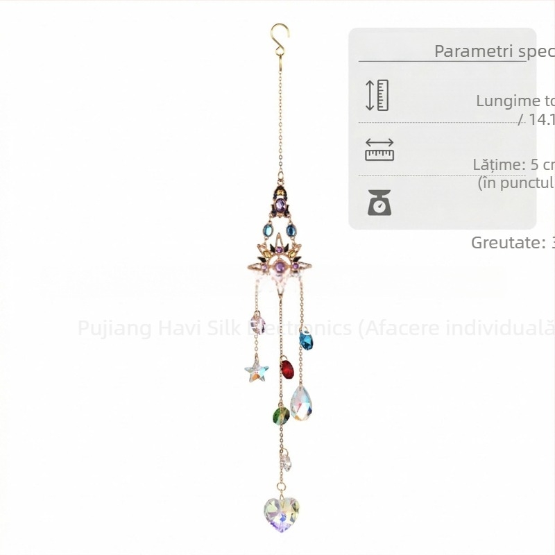 Decor din cristal lucrat manual, cu motive soare, lună, stea și inimă, pentru decorul casei