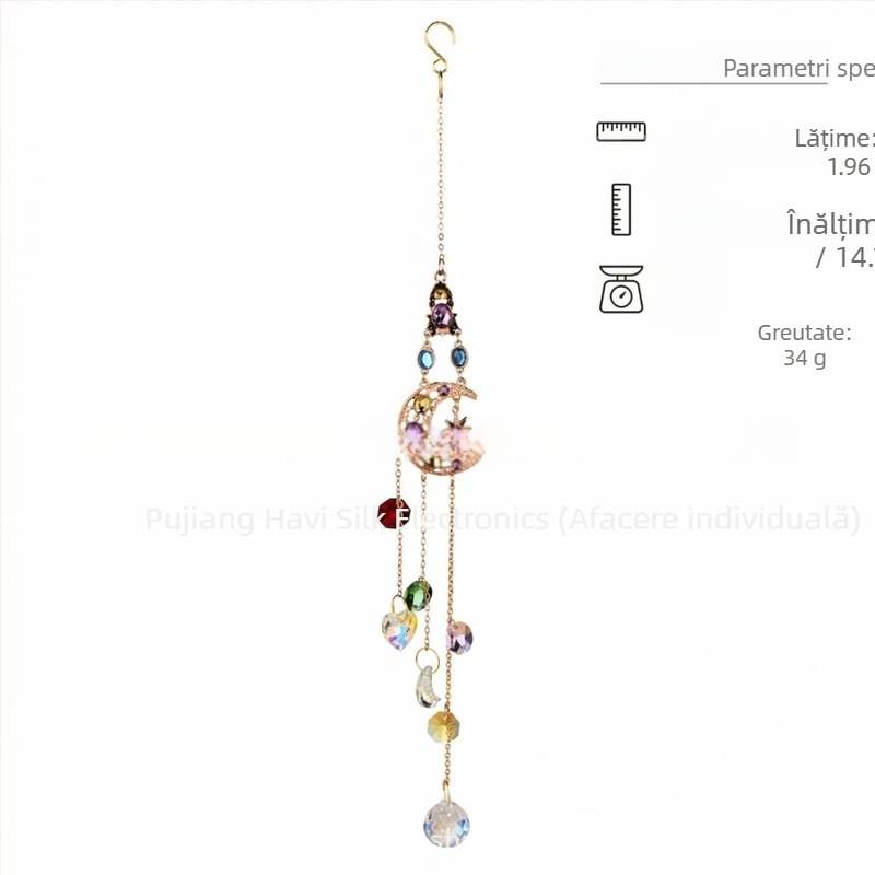 Decor din cristal lucrat manual, cu motive soare, lună, stea și inimă, pentru decorul casei
