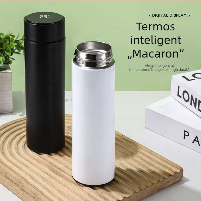 Cană izolată din oțel inoxidabil 304 interior, 201 exterior — cană inteligentă pentru apă, cadou personalizabil
