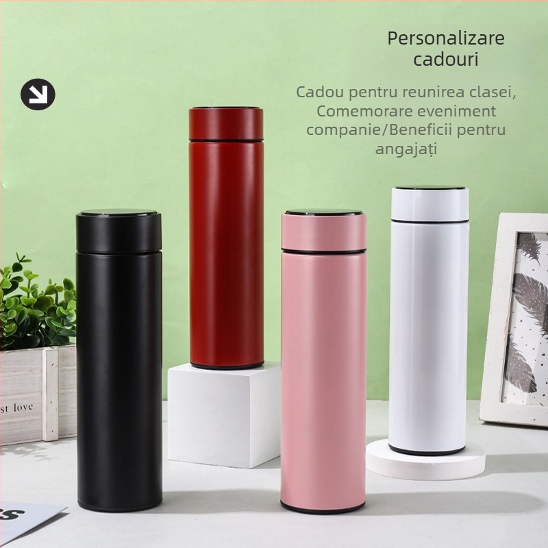 Cană izolată din oțel inoxidabil 304 interior, 201 exterior — cană inteligentă pentru apă, cadou personalizabil