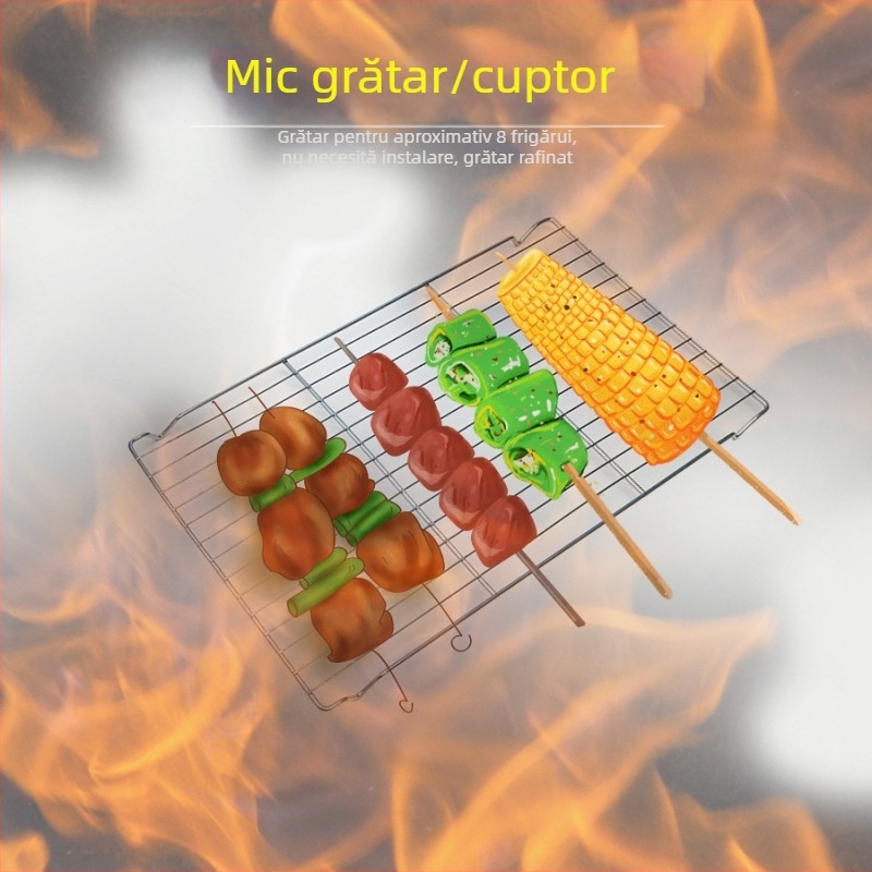 Grătar portabil din fier pentru camping, grilă pătrată, accesorii pentru grătar, plasă de grătar de unică folosință
