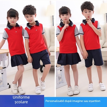 Uniformă școlară din bumbac două piese pentru clasa 2025, set de vară cu mânecă scurtă pentru grădiniță, stil colegiu britanic