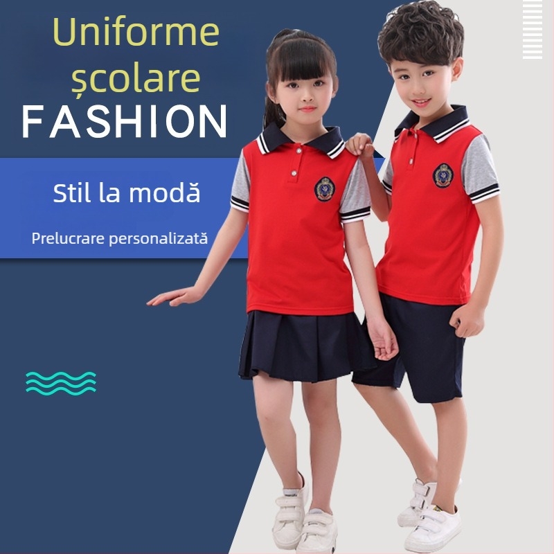 Uniformă școlară din bumbac două piese pentru clasa 2025, set de vară cu mânecă scurtă pentru grădiniță, stil colegiu britanic