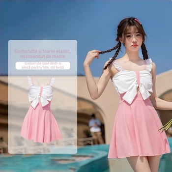 Costum de baie pentru copii, stil coreean, cu funda, fără mâneci, drăguț