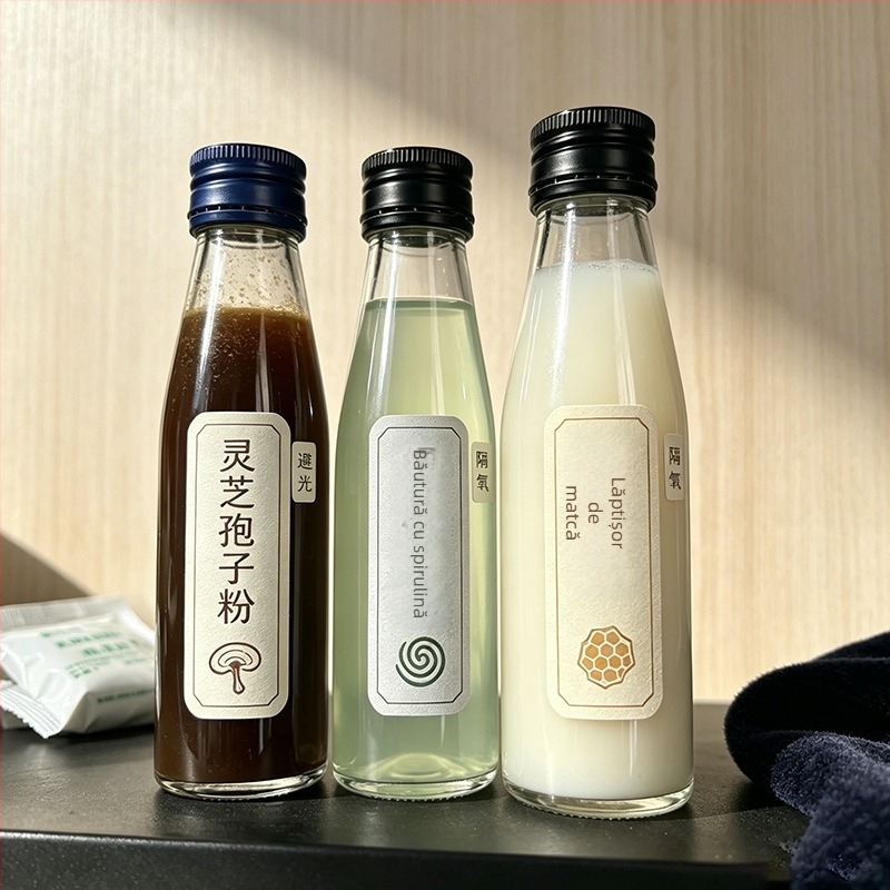Sticlă din sticlă transparentă de 100 ml pentru lichide orale, suplimente de sănătate, cu capac de blocare