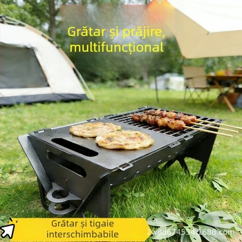 Grătar cu cărbuni îmbunătățit pentru exterior, grătar pliabil portabil pentru frigărui la camping