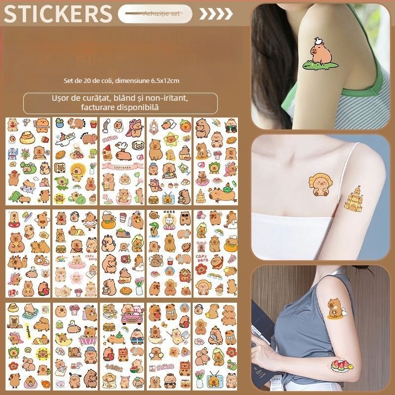 Stickere temporare de tatuaje rezistente la apă pentru copii, cu Kuromi, Capybara și Melody