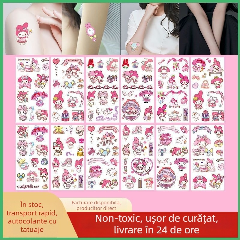 Stickere temporare de tatuaje rezistente la apă pentru copii, cu Kuromi, Capybara și Melody