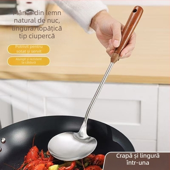 Spatulă din oțel inoxidabil cu mâner din nuc, cap de ciupercă, pentru sotare, antiderapant
