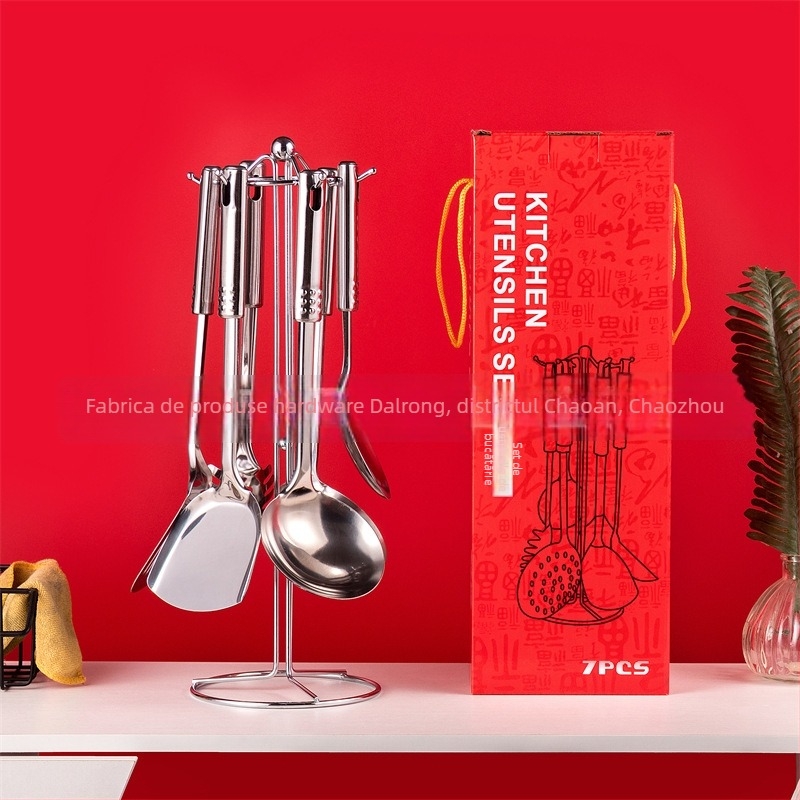 Set de 7 ustensile de bucătărie din oțel inoxidabil, cu spatule și linguri pentru uz casnic