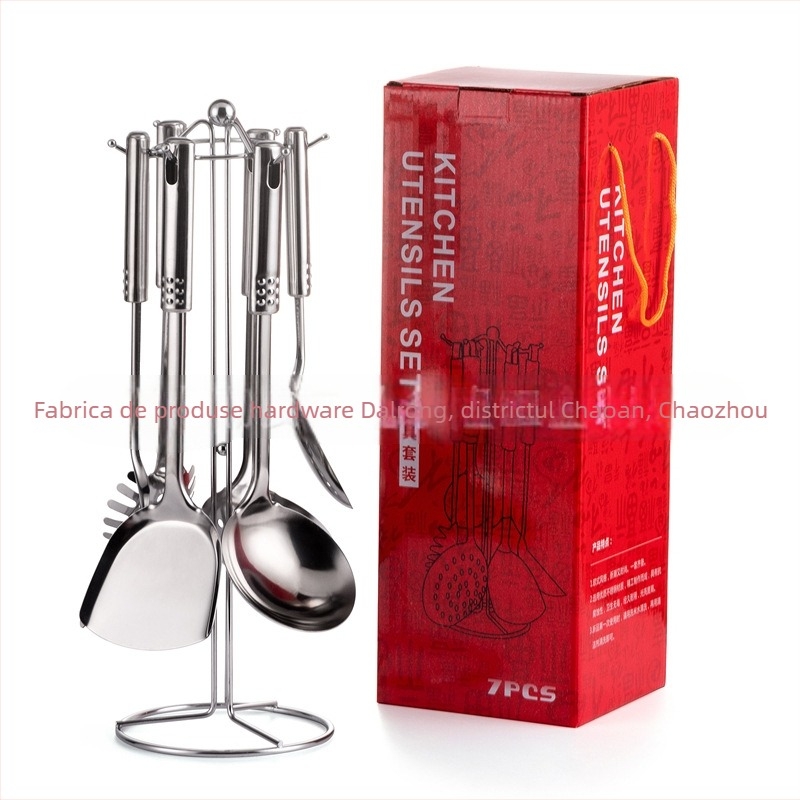 Set de 7 ustensile de bucătărie din oțel inoxidabil, cu spatule și linguri pentru uz casnic