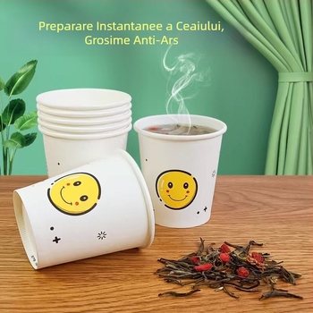 Three Bamboos căni de hârtie cu design cartoon, pahare de unică folosință pentru ceai, uz casnic, 101–200 ml, set de 50 bucăți, imprimare logo posibil