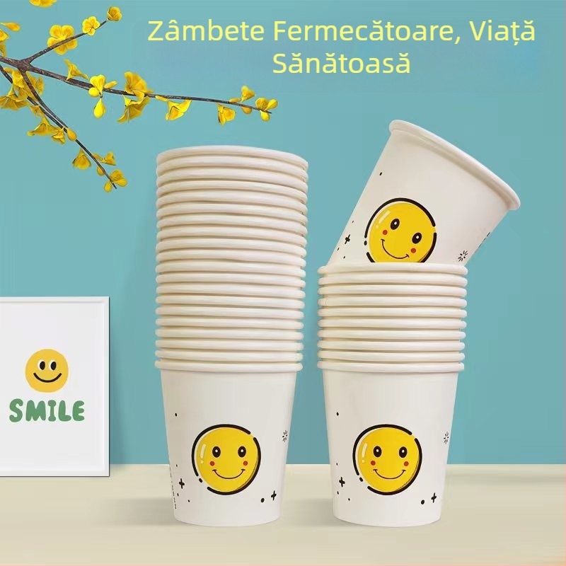 Three Bamboos căni de hârtie cu design cartoon, pahare de unică folosință pentru ceai, uz casnic, 101–200 ml, set de 50 bucăți, imprimare logo posibil