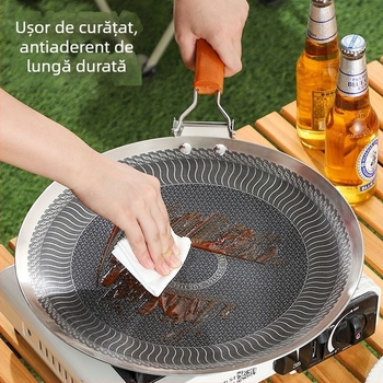 Tigaie-grill exterior în stil coreean pentru camping și uz casnic, oțel inoxidabil 304, utilizare duală pentru plita cu inducție