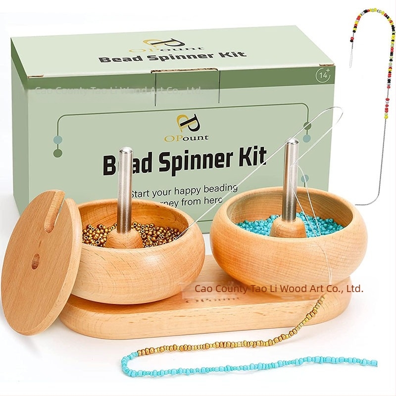 Instrument din lemn pentru mărgele cu două boluri, vas rotativ manual pentru mărgele DIY din orez, făcut manual