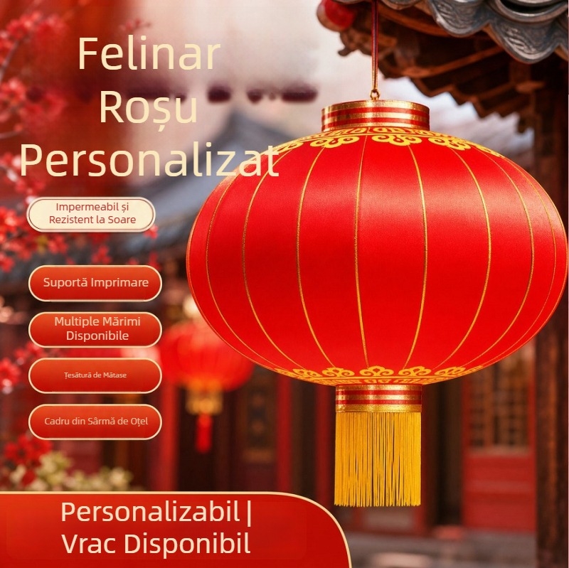 Felinar roșu exterior impermeabil, cu cadru din fier și material satin, potrivit pentru inaugurări, deschideri și nunți; felinare de palat pentru ocazii festive