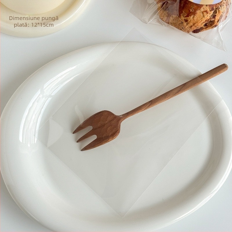 Saci de ambalaj transparent, de unică folosință, pentru fursecuri, pâine, deserturi și ciocolată, în stil Instagram, buzunar plat de 12x15 cm, etichete colorate cu litere și curea velur galben de 8 mm