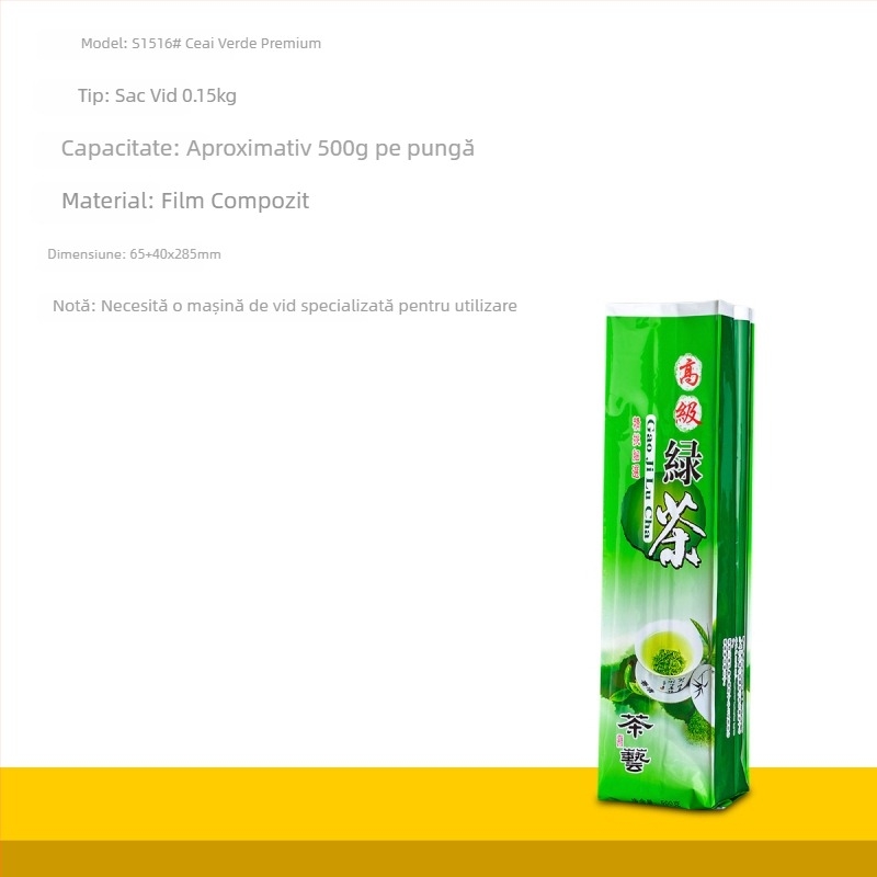 Pungă vid pentru ceai verde, imprimare UV, ambalaj pentru ceai mărunțit, dimensiuni 0,15 kg și 0,5 kg