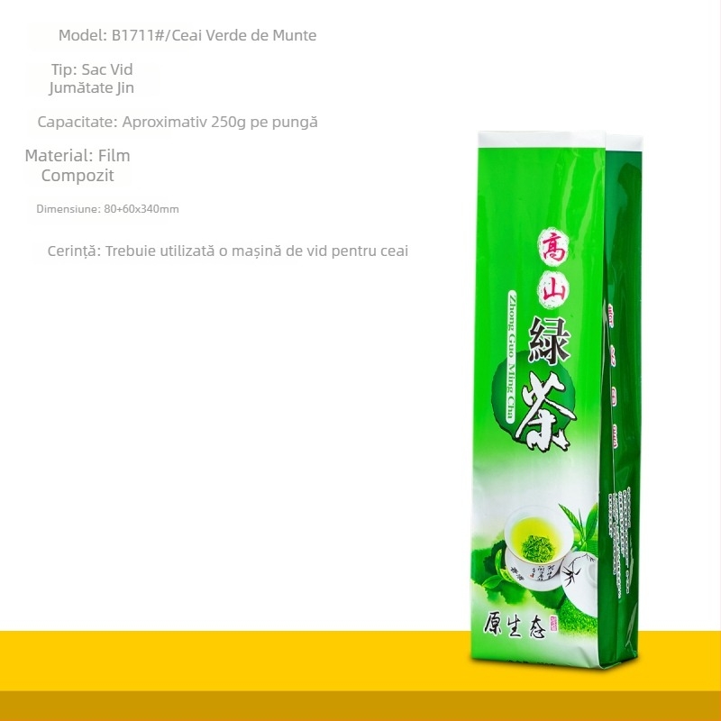 Pungă vid pentru ceai verde, imprimare UV, ambalaj pentru ceai mărunțit, dimensiuni 0,15 kg și 0,5 kg