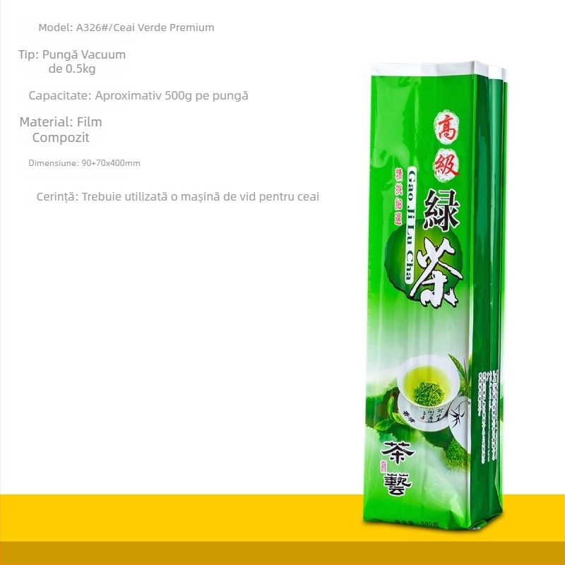 Pungă vid pentru ceai verde, imprimare UV, ambalaj pentru ceai mărunțit, dimensiuni 0,15 kg și 0,5 kg