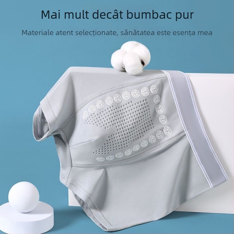 Boxeri bărbați din bumbac, grafen antibacterian cu energie a ionilor negativi, talie medie, respirabili