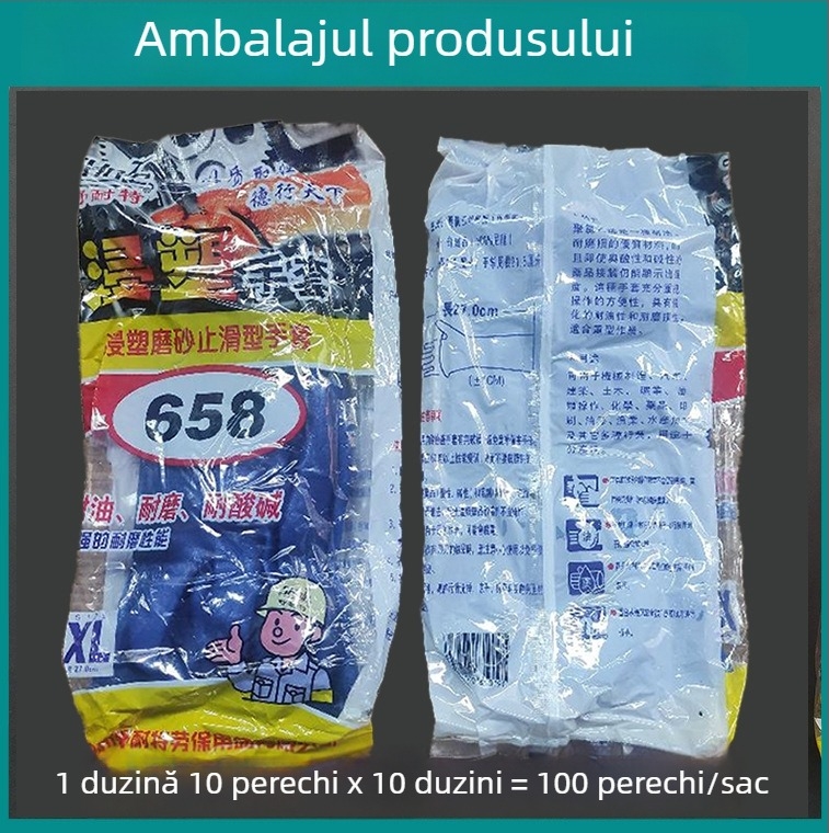 Mănuși din PVC rezistente la ulei, albastre, cu suprafață mată antiderapantă, tratate prin imersie, pentru protecție industrială împotriva acidilor și alcalilor