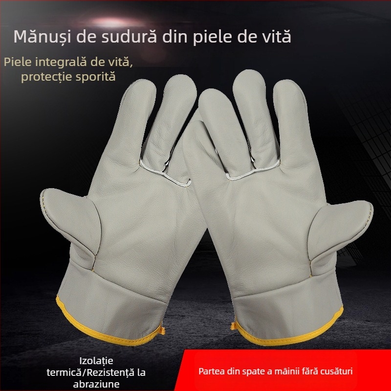 Mănuși scurte de sudură din piele, construcție din piele integrală, rezistente la uzură și izolație termică, mănuși de protecție pentru sudură.