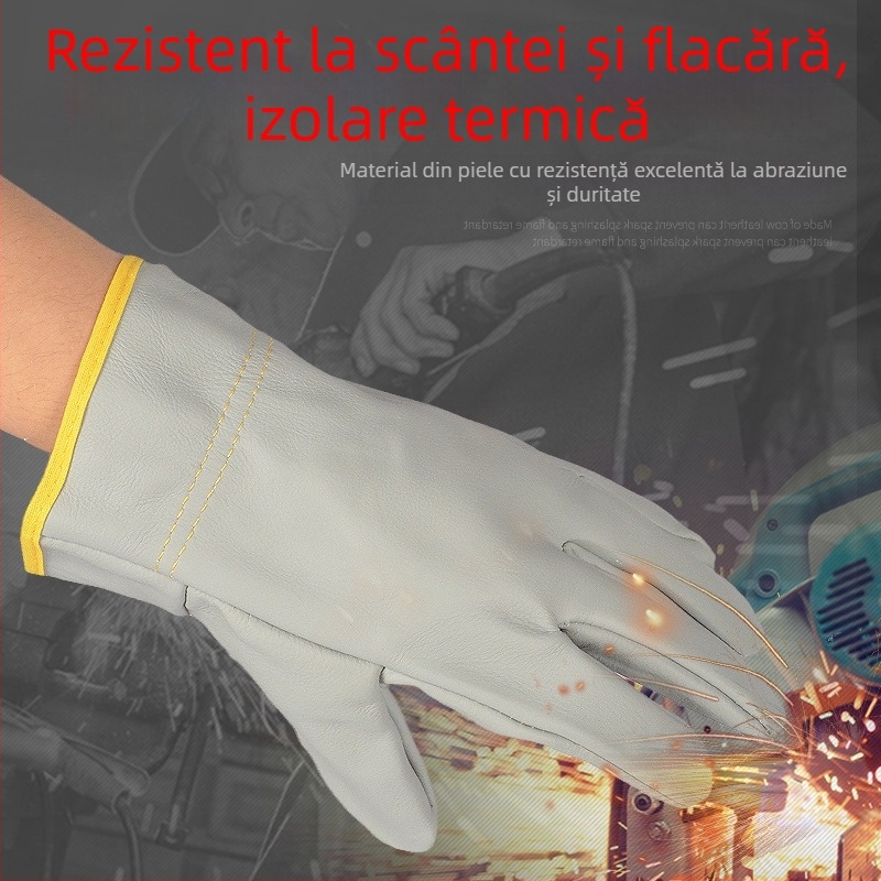 Mănuși scurte de sudură din piele, construcție din piele integrală, rezistente la uzură și izolație termică, mănuși de protecție pentru sudură.