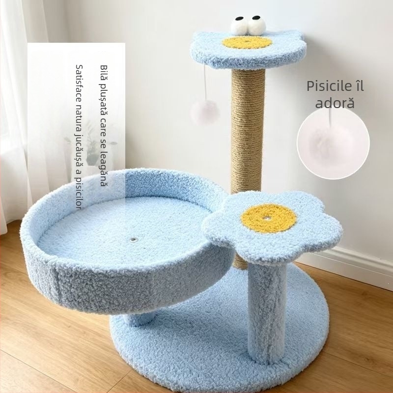 Cadru compact de cățărare pentru pisici, all-in-one, cu plăcuță pentru zgâriet și casă de pisici, frânghie de cânepă durabilă pentru zgâriet, pentru toate anotimpurile