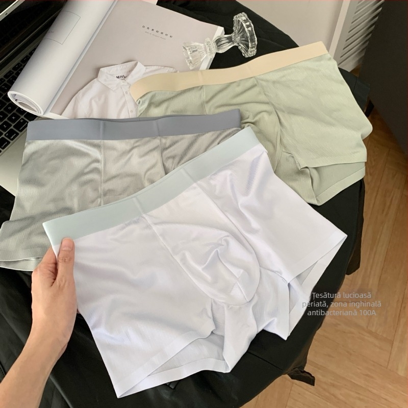 Boxer briefs pentru bărbați, talie medie, color-block, zonă antibacteriană, nylon respirabil.