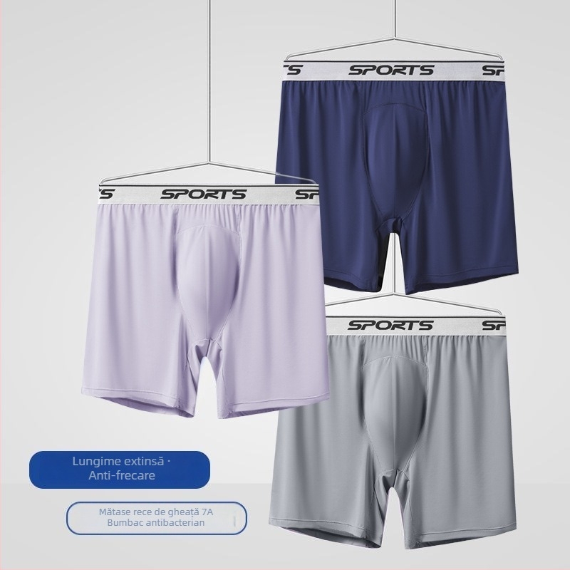 Boxeri bărbați Ice Silk talie înaltă, picioare lungi, anti frecare, respirabili, vară, mărime mare