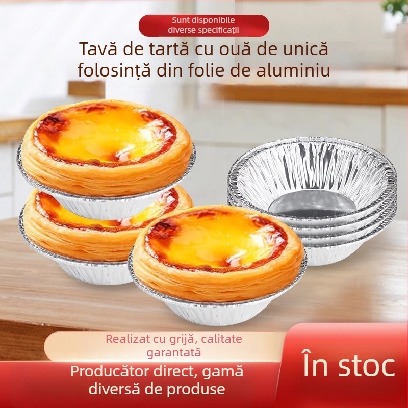 Forme de tartă cu ou din folie de aluminiu, unică folosință, rotunde, set 100 bucăți, pentru cuptor