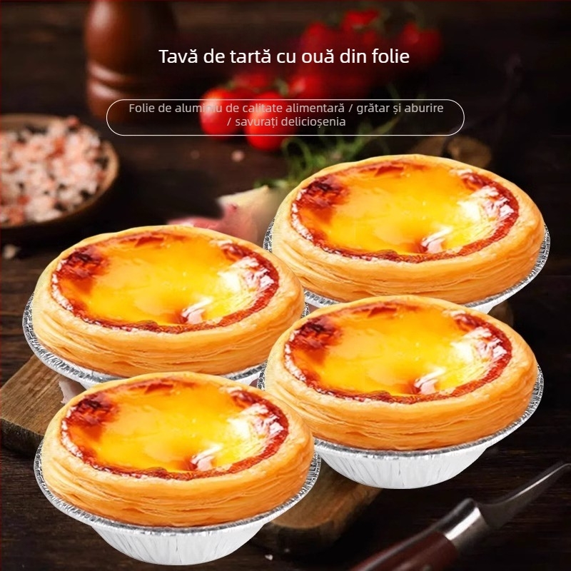 Forme de tartă cu ou din folie de aluminiu, unică folosință, rotunde, set 100 bucăți, pentru cuptor