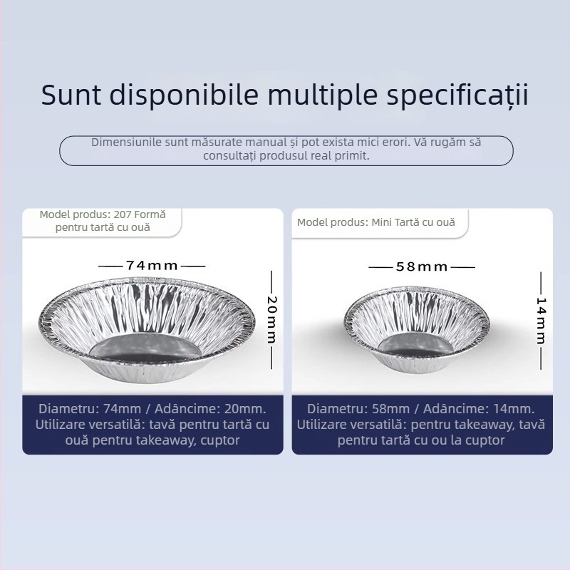 Forme de tartă cu ou din folie de aluminiu, unică folosință, rotunde, set 100 bucăți, pentru cuptor